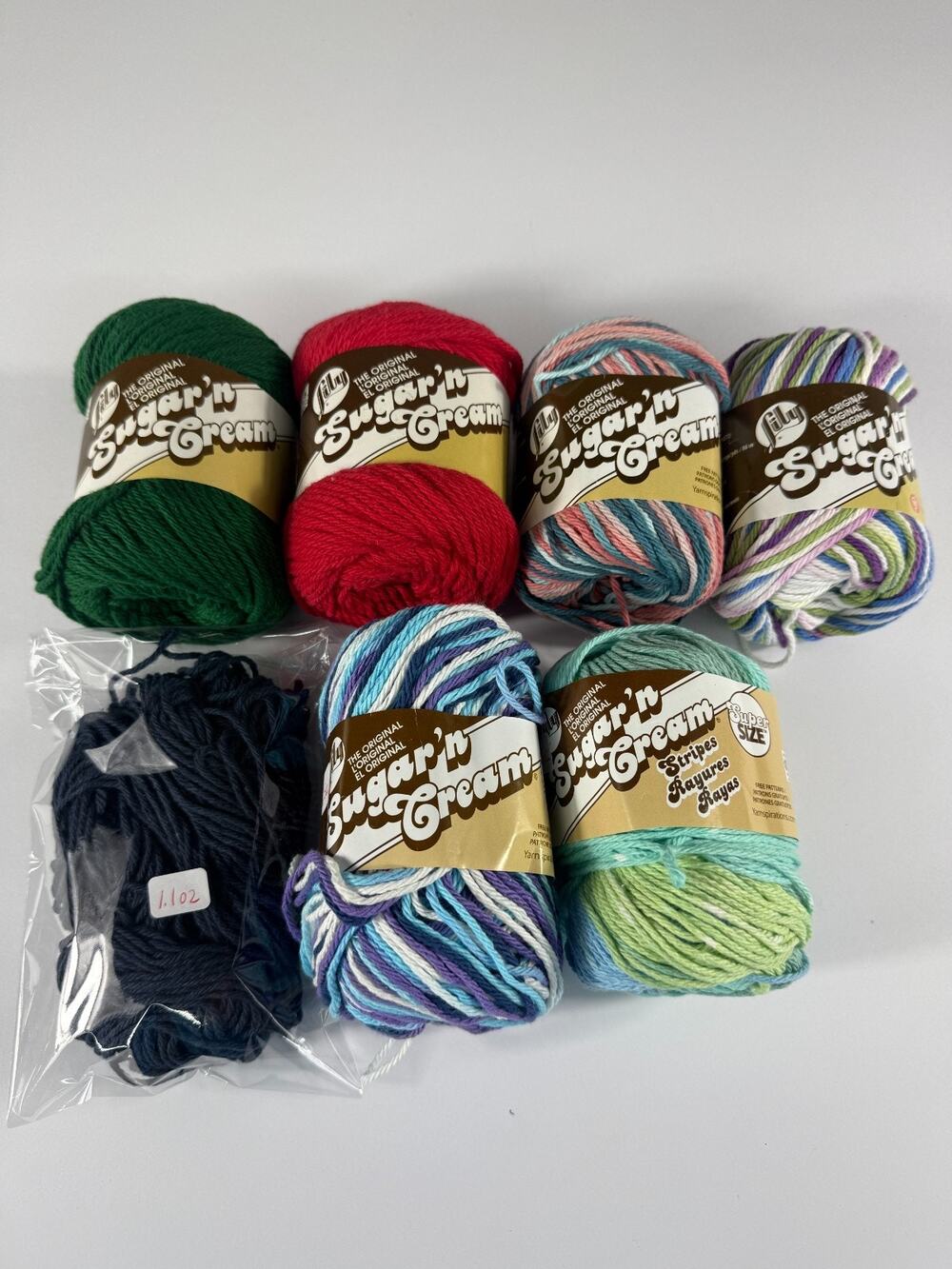 Lily Sugar 'n Cream Cotton Yarn Lot - 4 Full Skeins + 3 Partial Skeins